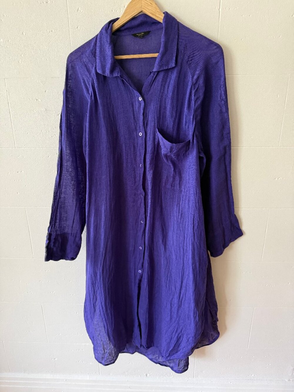 Massimo Dutti | Longline Linen Purple Shirt Dress | Medium